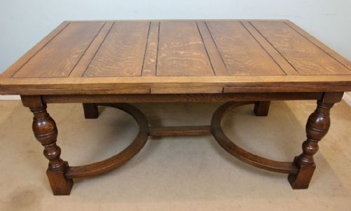 fig 2. Antique Large Oak Drawleaf Extending Farmhouse Kitchen Refectory Dining Table
