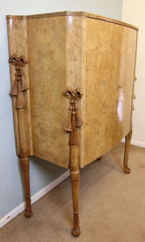 fig 1. Antique Burr Walnut Cocktail Drinks Cabinet Hille London