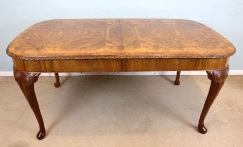 fig 1. Antique Burr Walnut Queen Anne Style Extending Dining Table