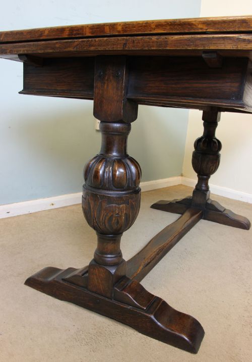 fig 2. Antique Oak Refectory Draw Leaf Extending Farmhouse Kitchen Dining Table
