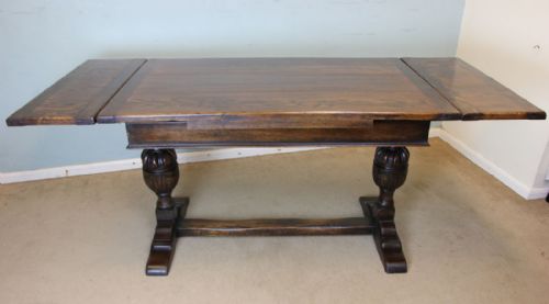 fig 3. Antique Oak Refectory Draw Leaf Extending Farmhouse Kitchen Dining Table