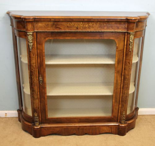 Victorian Burr Walnut Credenza / Sideboard Display Cabinet