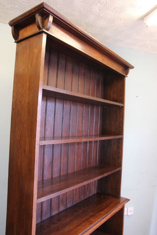 fig 3. Antique Oak Tall Open Bookcase Adjustable Shelves