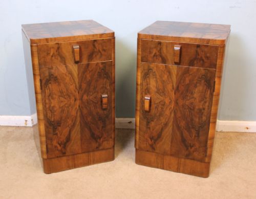Pair Antique Art Deco Bedside Cabinets / Cupboards