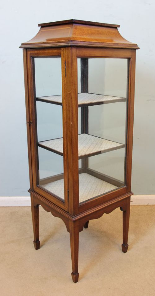 Edwardian Mahogany Inlaid Display Cabinet / Pedestal Stand