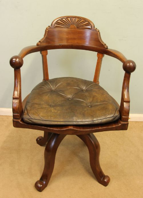 Antique Victorian Swivel Mahogany Desk Chair