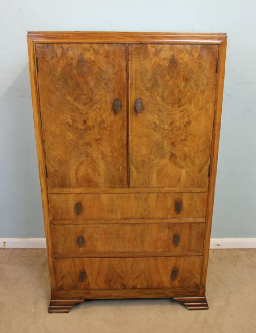 Figured Walnut Art Deco Tallboy / Wardrobe
