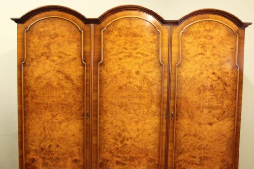 fig 1. Antique Queen Anne Style Burr Walnut 3 Door Wardrobe