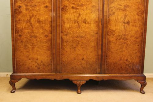 fig 2. Antique Queen Anne Style Burr Walnut 3 Door Wardrobe