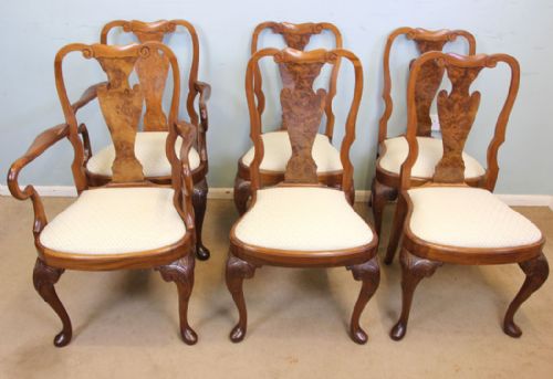Set Six Queen Anne Style Dining Chairs