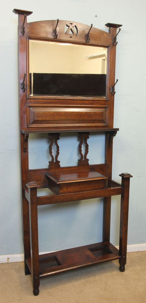 Antique Arts Crafts Oak Hall Stand