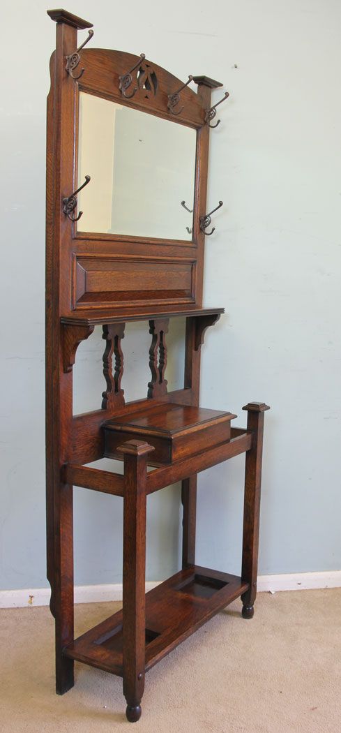 fig 1. Antique Arts Crafts Oak Hall Stand