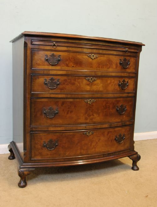 Small Figured Walnut Bow Front Chest of Drawers