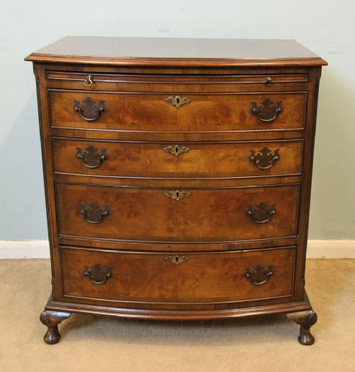 fig 1. Small Figured Walnut Bow Front Chest of Drawers