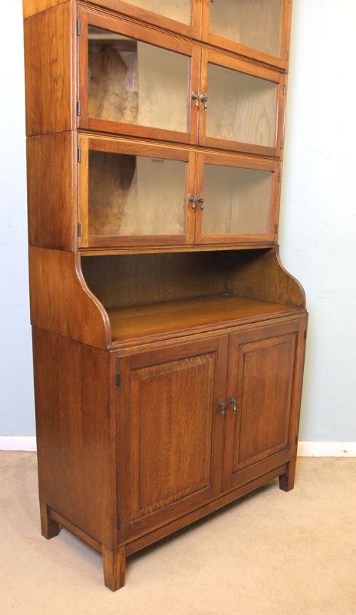 fig 1. Pair Antique Globe Wernicke style Stacking Edwardian Oak Library Bookcases