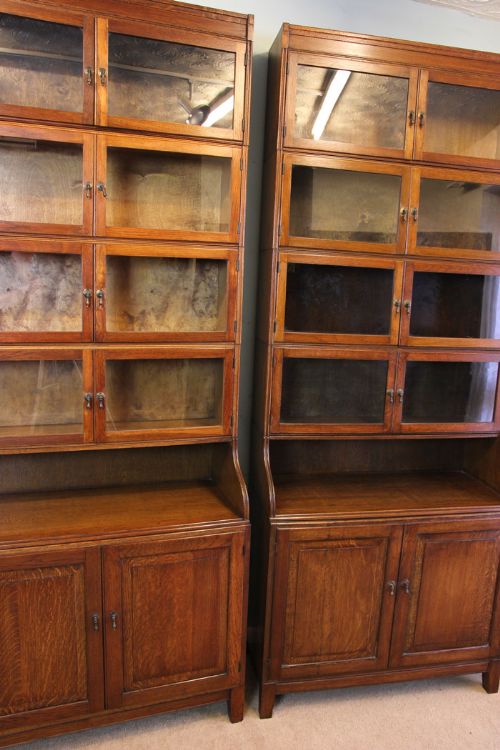 fig 2. Pair Antique Globe Wernicke style Stacking Edwardian Oak Library Bookcases