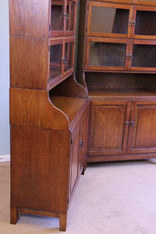 fig 3. Pair Antique Globe Wernicke style Stacking Edwardian Oak Library Bookcases