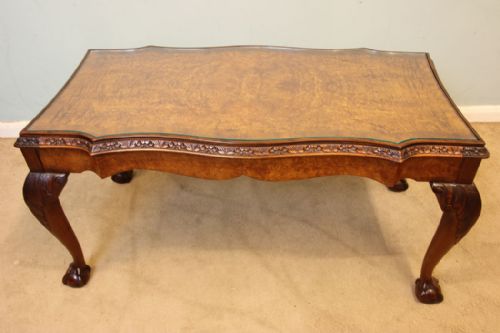 Burr Walnut Coffee Table Queen Anne Style