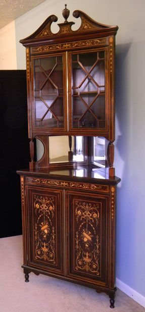 Edwardian Inlaid Display Corner Cupboard / Cabinet