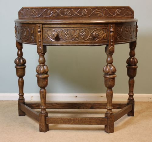 Antique Demi Lune Oak Hall Side Table