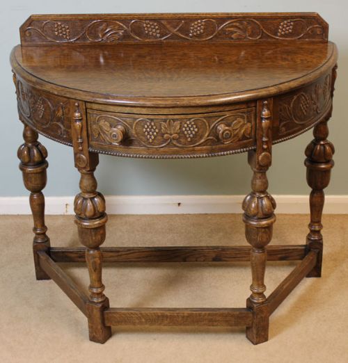 fig 1. Antique Demi Lune Oak Hall Side Table