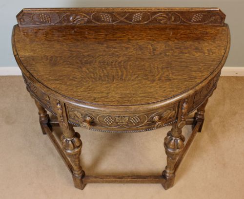 fig 2. Antique Demi Lune Oak Hall Side Table