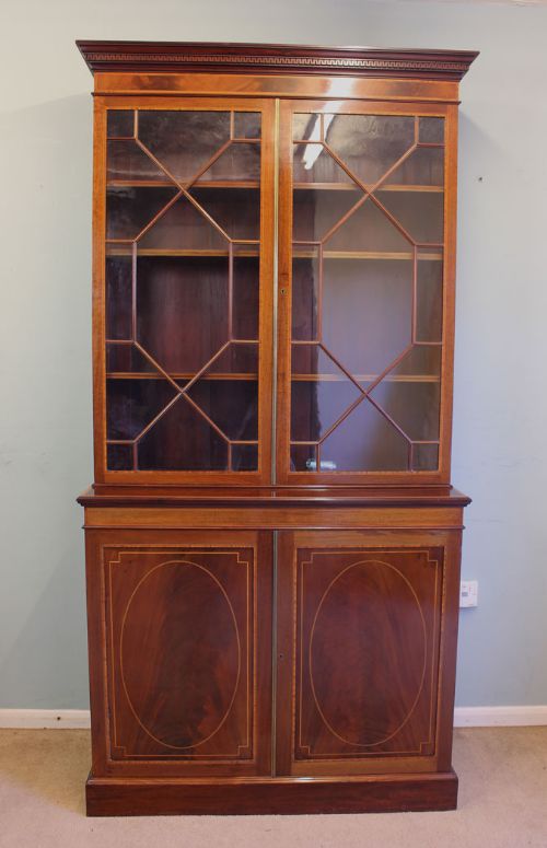Antique Edwardian Inlaid Mahogany Bookcase