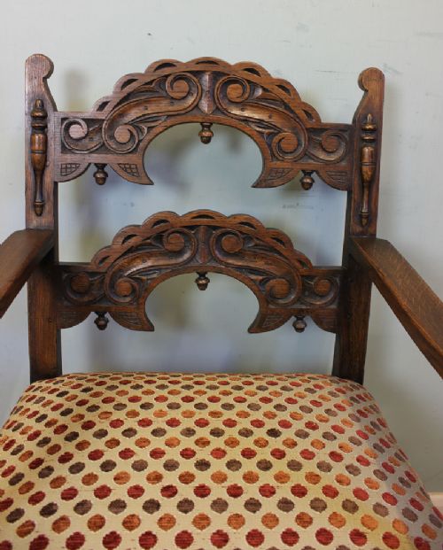 fig 2. Set Six Antique Country Oak Dining Chairs