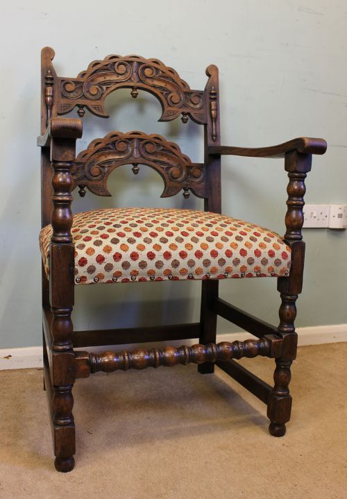 fig 3. Set Six Antique Country Oak Dining Chairs