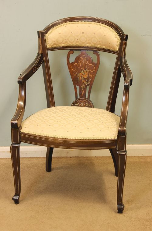 Edwardian Mahogany Inlaid Armchair / Occasional Chair