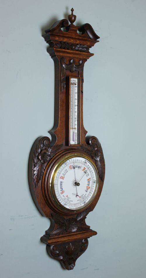 fig 1. Antique Carved Oak Aneroid Barometer