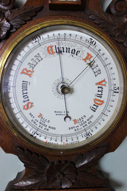 fig 2. Antique Carved Oak Aneroid Barometer