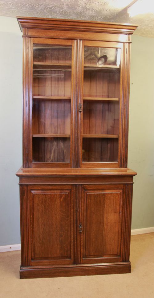 Antique Edwardian Oak Cupboard Bookcase
