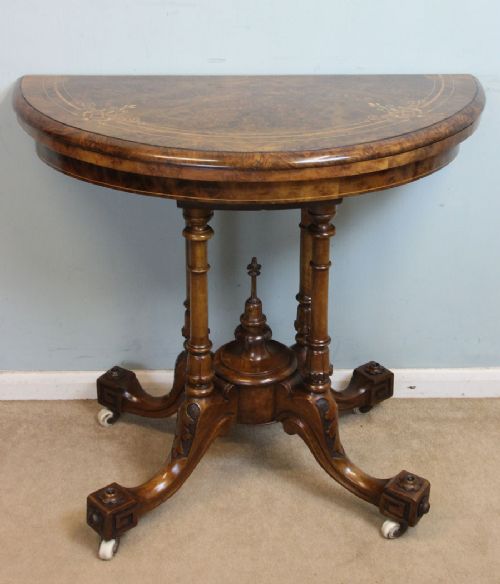 Victorian Burr Walnut Card Games Table / Console Side Table