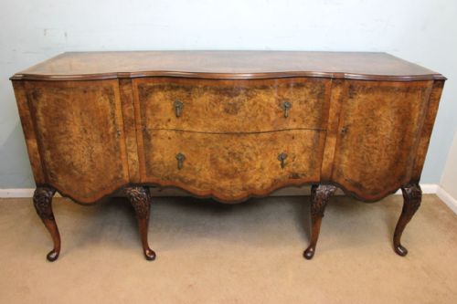 Burr Walnut Queen Anne Style Sideboard / Server