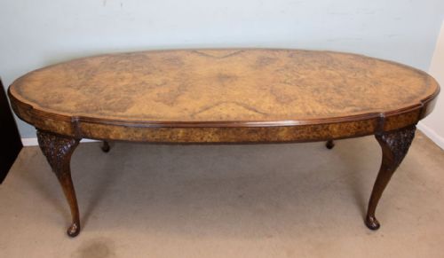Large Burr Walnut Queen Anne Style Shaped Dining Table