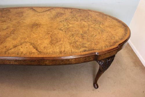 fig 1. Large Burr Walnut Queen Anne Style Shaped Dining Table