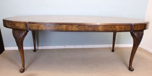 fig 2. Large Burr Walnut Queen Anne Style Shaped Dining Table
