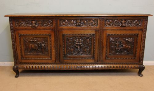 Antique Oak Sideboard Dresser Base, Carved Green Man