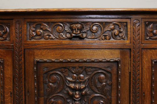 fig 1. Antique Oak Sideboard Dresser Base, Carved Green Man