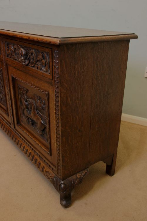 fig 2. Antique Oak Sideboard Dresser Base, Carved Green Man