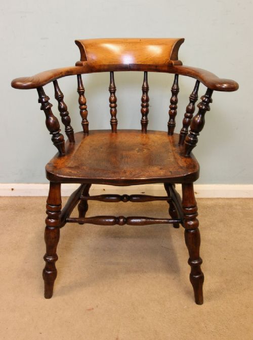 Antique Victorian Smokers Bow Armchair / Captains Country Desk Chair