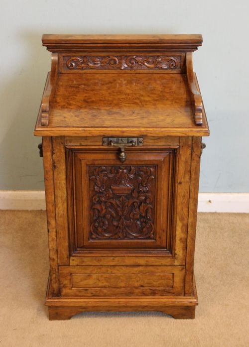 Antique Victorian Pollard Oak Coal Box / Purdonium / Coal Scuttle