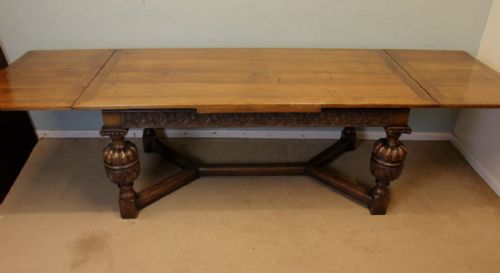 Antique Oak Farmhouse Refectory Draw Leaf Extending Oak Dining Table