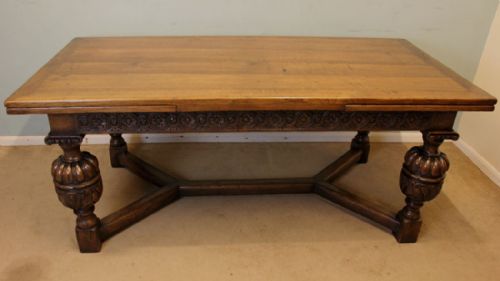 fig 1. Antique Oak Farmhouse Refectory Draw Leaf Extending Oak Dining Table