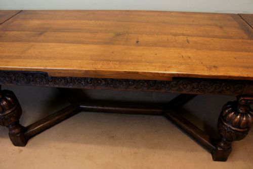 fig 2. Antique Oak Farmhouse Refectory Draw Leaf Extending Oak Dining Table