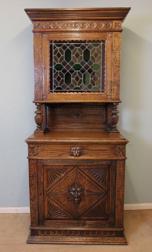 Antique Carved Oak Sideboard / Side Cabinet / Green Man Carving