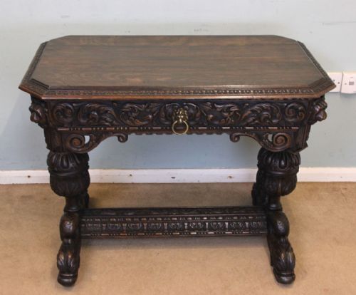 Antique Carved Oak Side Table / Writing  / Centre Table