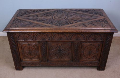 Antique Carved Oak Coffer / Blanket Box / Chest
