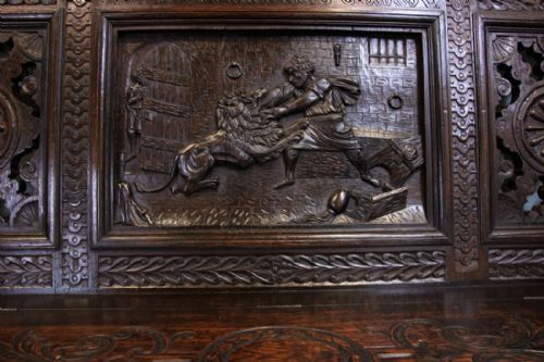 fig 2. Antique Green Man Carved Oak Settle Monks Bench Hall Seat
